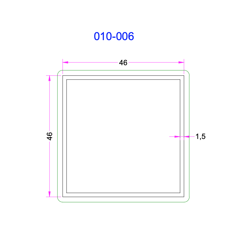 Tube Carré Aluminium 46x46mm