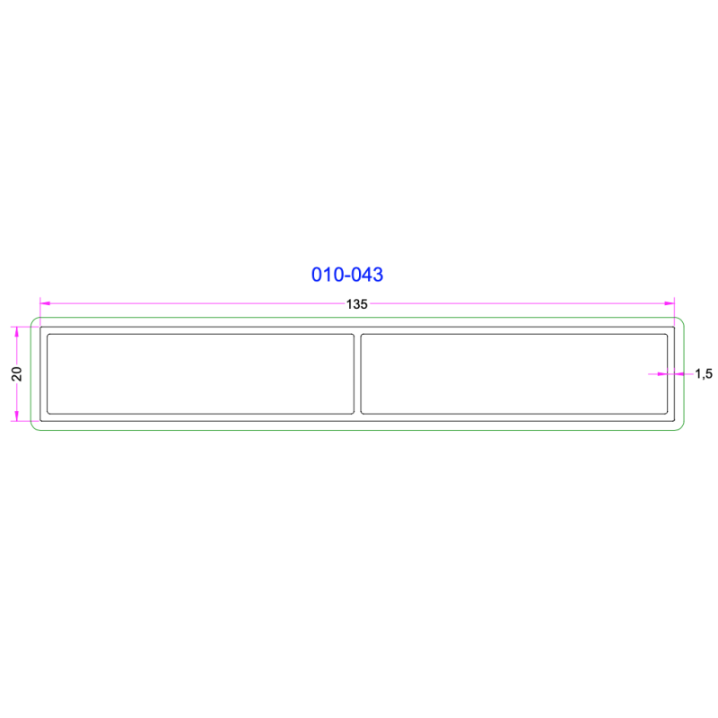 Tube Rectangulaire Aluminium 135x20mm