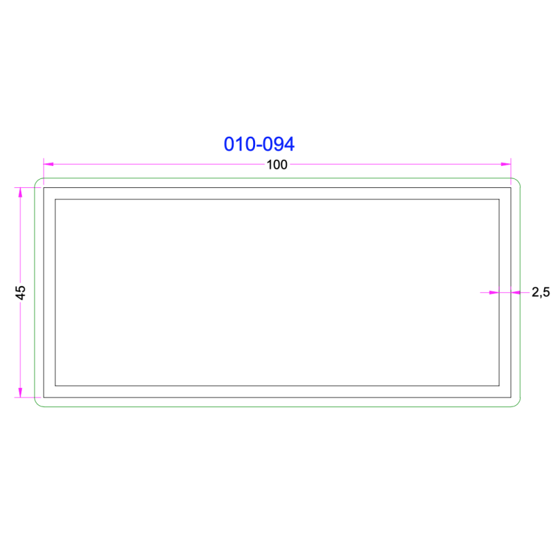 Tube Rectangulaire Aluminium 100x45mm